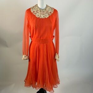 Miss Elliette Orange Dress with Cream Lace Accents